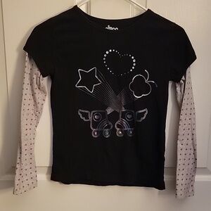 Girls, Circo, long sleeved shirt, layered look, L(10-12), black and gray.